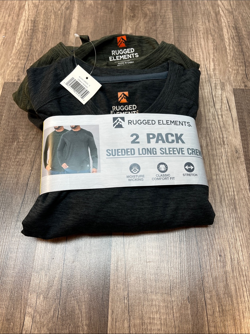 Rugged Elements Sueded Long Sleeve Crew 2-Pack - Black and Green Size S